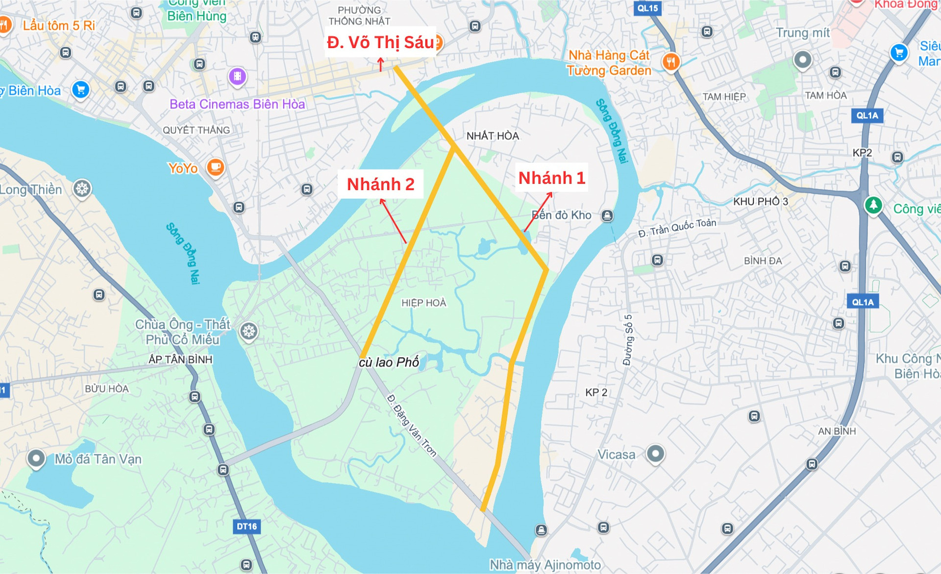 Hai nhánh của tuyến đường. Ảnh: Google Map